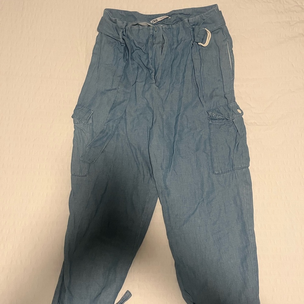 Zara Women Blue Cargo Pants